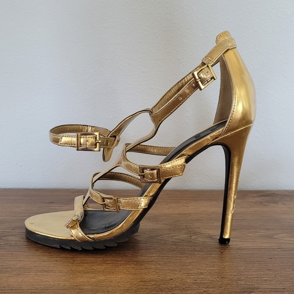 Beau & Ashe Kafka Stiletto Sz 10 Gold Gladiator Cage 4.5" Heel Chunky Tread - Picture 8 of 14